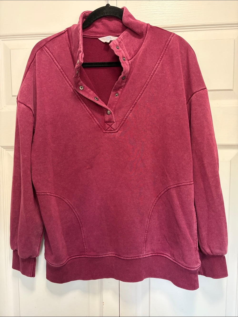 Time and Tru Faded Raspberry Snap-Front Pullover LARGE